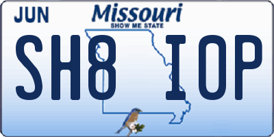 MO license plate SH8I0P