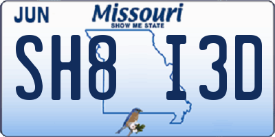 MO license plate SH8I3D