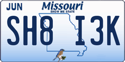 MO license plate SH8I3K
