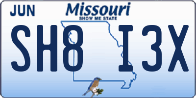 MO license plate SH8I3X