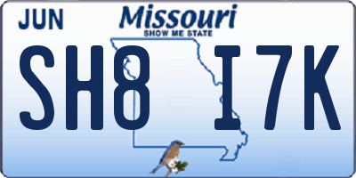 MO license plate SH8I7K