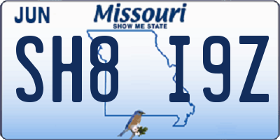 MO license plate SH8I9Z