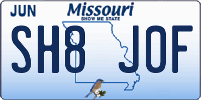 MO license plate SH8J0F