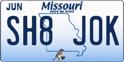 MO license plate SH8J0K