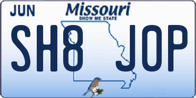 MO license plate SH8J0P