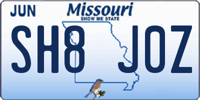 MO license plate SH8J0Z