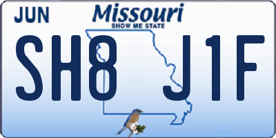 MO license plate SH8J1F
