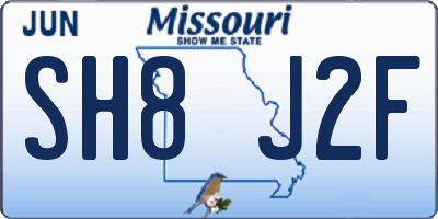 MO license plate SH8J2F