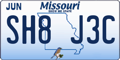 MO license plate SH8J3C