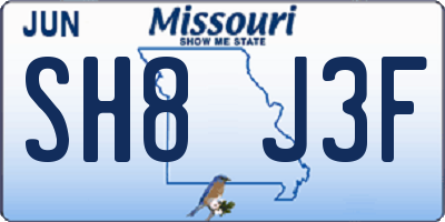 MO license plate SH8J3F