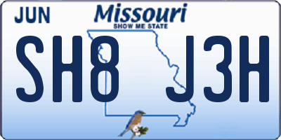 MO license plate SH8J3H