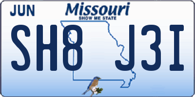 MO license plate SH8J3I