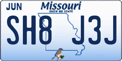 MO license plate SH8J3J