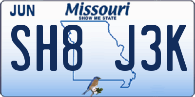 MO license plate SH8J3K