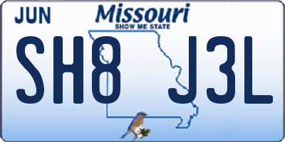 MO license plate SH8J3L