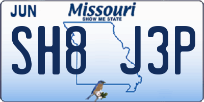 MO license plate SH8J3P