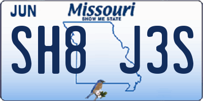 MO license plate SH8J3S