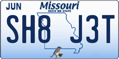 MO license plate SH8J3T