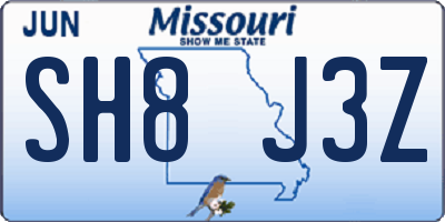 MO license plate SH8J3Z