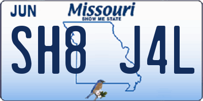 MO license plate SH8J4L