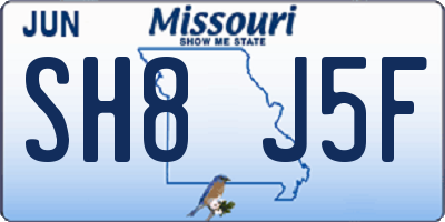 MO license plate SH8J5F