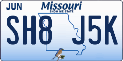 MO license plate SH8J5K