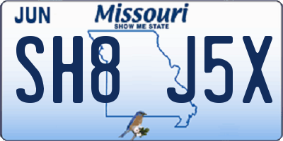 MO license plate SH8J5X