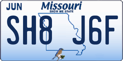 MO license plate SH8J6F
