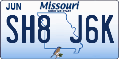MO license plate SH8J6K