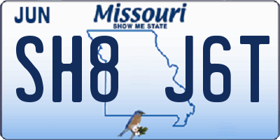 MO license plate SH8J6T