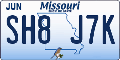 MO license plate SH8J7K