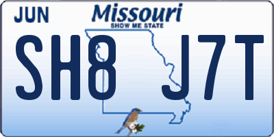 MO license plate SH8J7T
