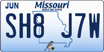 MO license plate SH8J7W