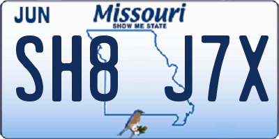 MO license plate SH8J7X