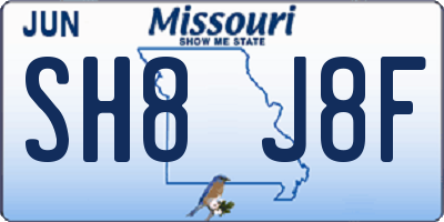MO license plate SH8J8F