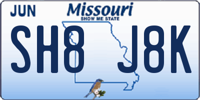 MO license plate SH8J8K
