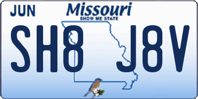 MO license plate SH8J8V