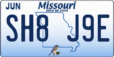 MO license plate SH8J9E