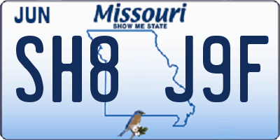 MO license plate SH8J9F