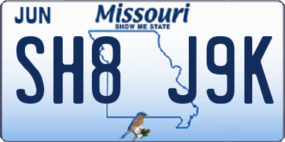 MO license plate SH8J9K