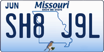MO license plate SH8J9L