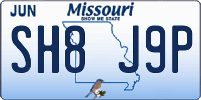 MO license plate SH8J9P