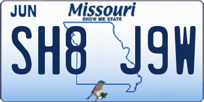 MO license plate SH8J9W