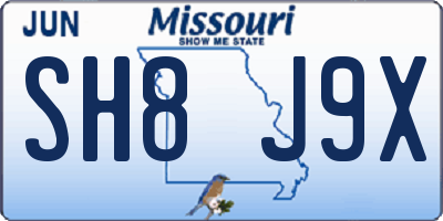 MO license plate SH8J9X