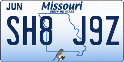 MO license plate SH8J9Z