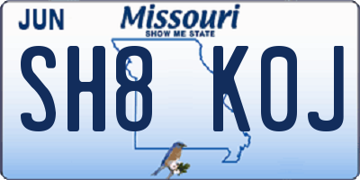 MO license plate SH8K0J