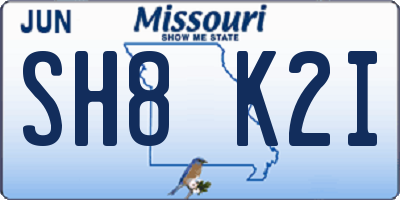 MO license plate SH8K2I