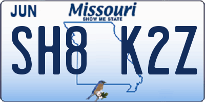 MO license plate SH8K2Z