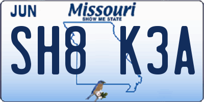 MO license plate SH8K3A