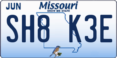 MO license plate SH8K3E